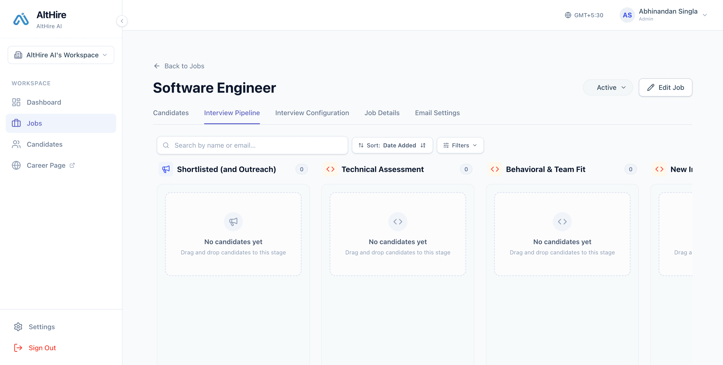 AltHire AI Hiring Pipeline Kanban Dashboard